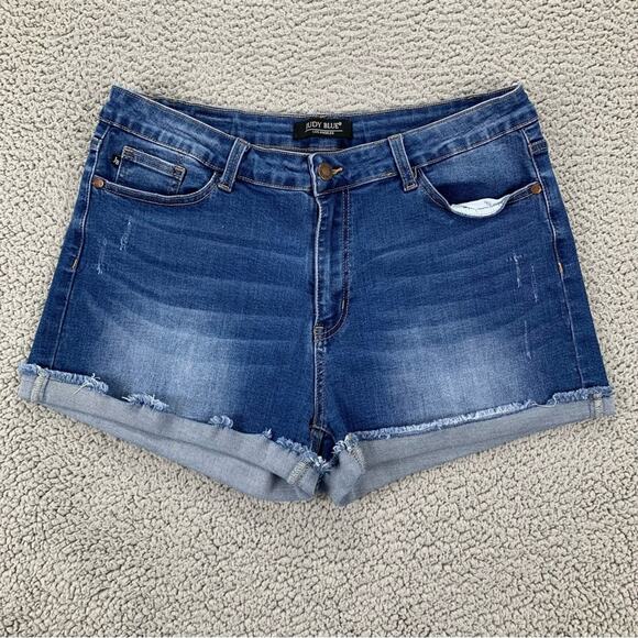 Judy Blue Women's Denim Cuff Roll Up Raw Fray Hem Shorts JB1534-S  -  Size: 32 - Picture 1 of 13